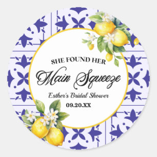 She Found Her Main Squeeze Lemon Bridal Shower Classic Round Sticker