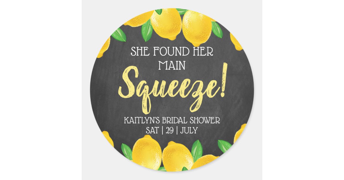 She Found Her Main Squeeze Lemon Bridal Shower Classic Round Sticker ...