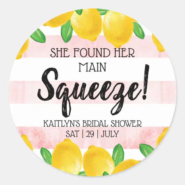 She Found Her Main Squeeze Lemon Bridal Shower Classic Round Sticker ...