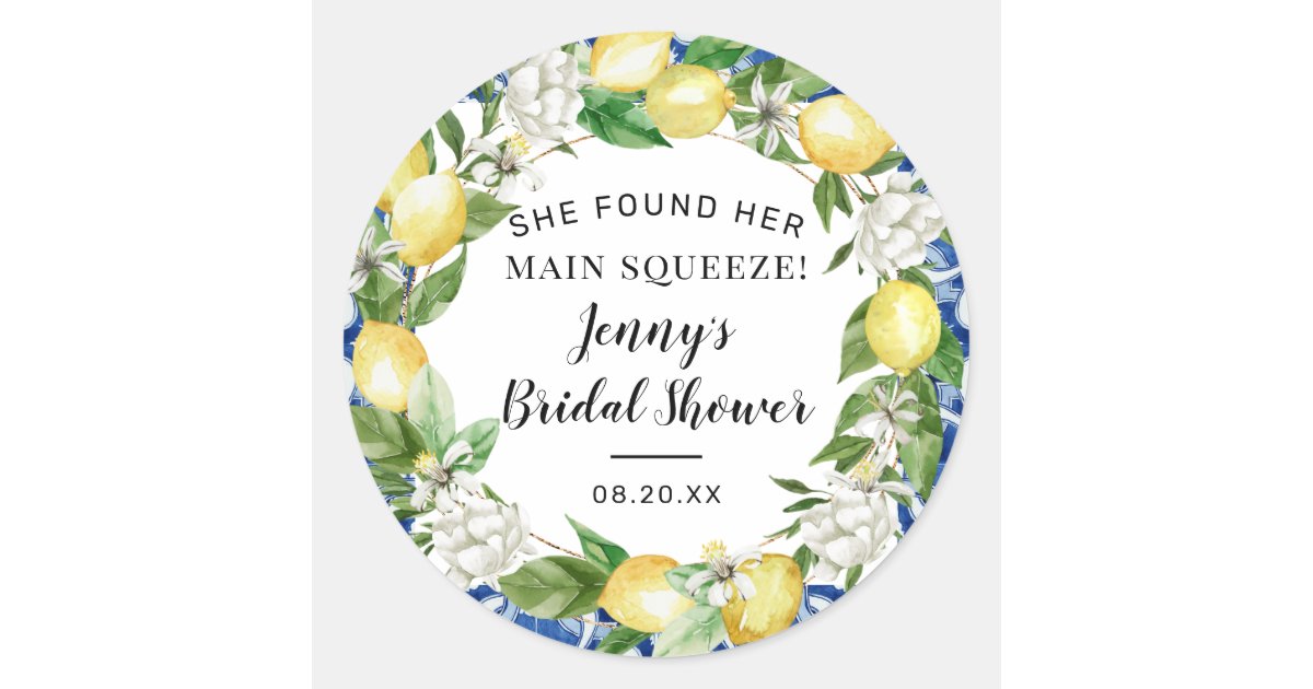 She Found Her Main Squeeze Lemon Bridal Shower Classic Round Sticker ...