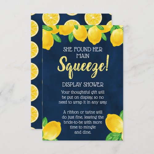 She Found Her Main Squeeze Lemon Bridal Shower Enclosure Card