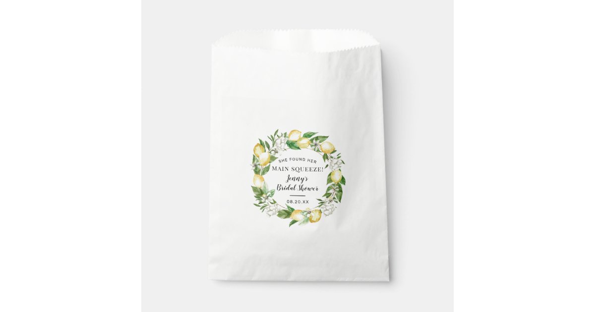 She Found Her Main Squeeze Lemon Bridal Shower Favor Bag | Zazzle