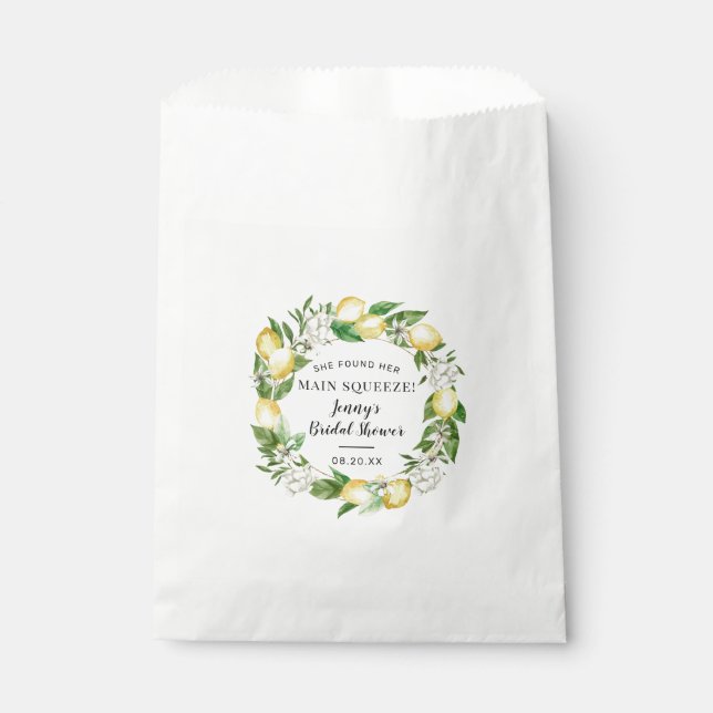 She Found Her Main Squeeze Lemon Bridal Shower Favor Bag (Front)