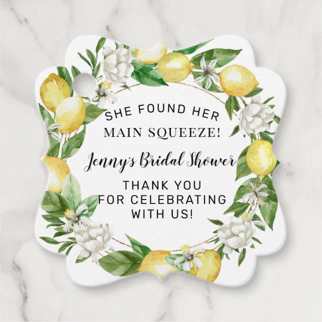 She Found Her Main Squeeze Lemon Bridal Shower Favor Tags | Zazzle