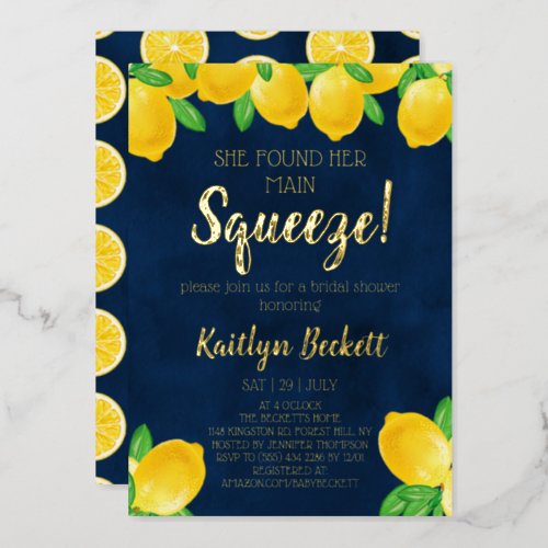 She Found Her Main Squeeze Lemon Bridal Shower Foil Invitation