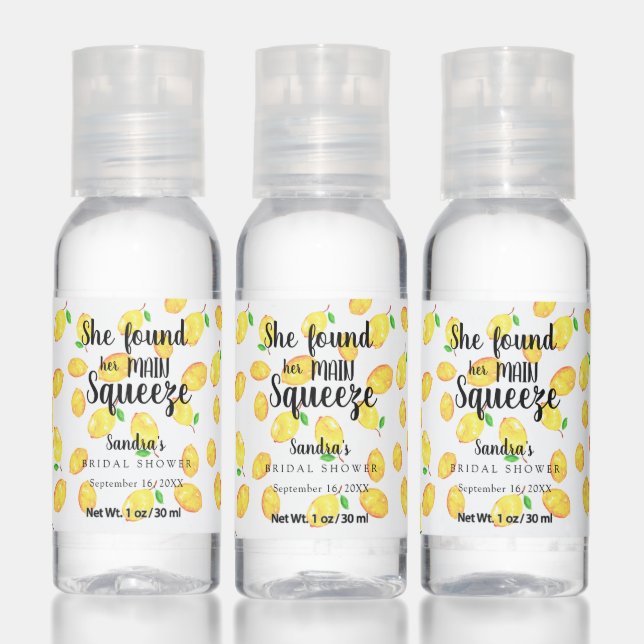 She Found Her Main Squeeze Lemon Bridal Shower Hand Sanitizer (Set)
