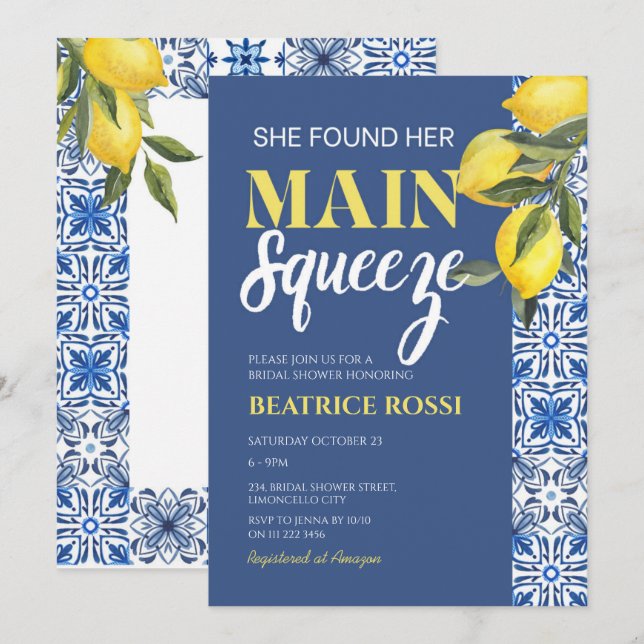 She Found Her Main Squeeze Lemon Bridal Shower Invitation (Front/Back)