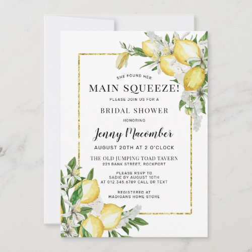 She Found Her Main Squeeze Lemon Bridal Shower  Invitation