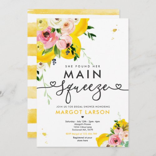 She Found Her Main Squeeze Lemon Bridal Shower Invitation