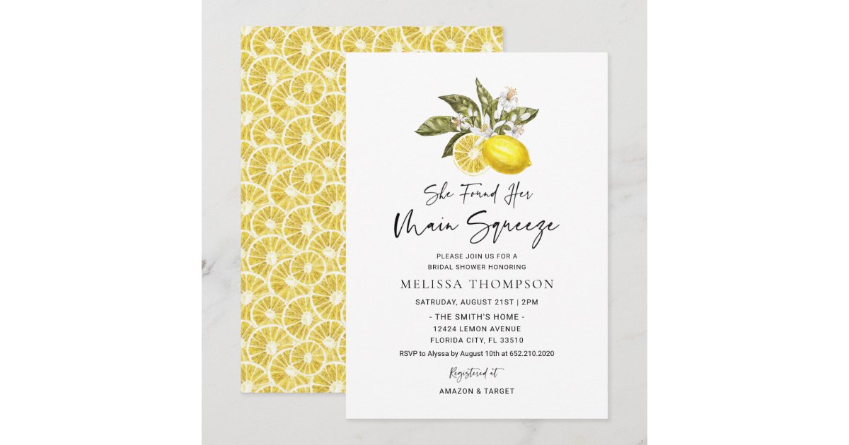 She Found Her Main Squeeze Lemon Bridal Shower Invitation | Zazzle