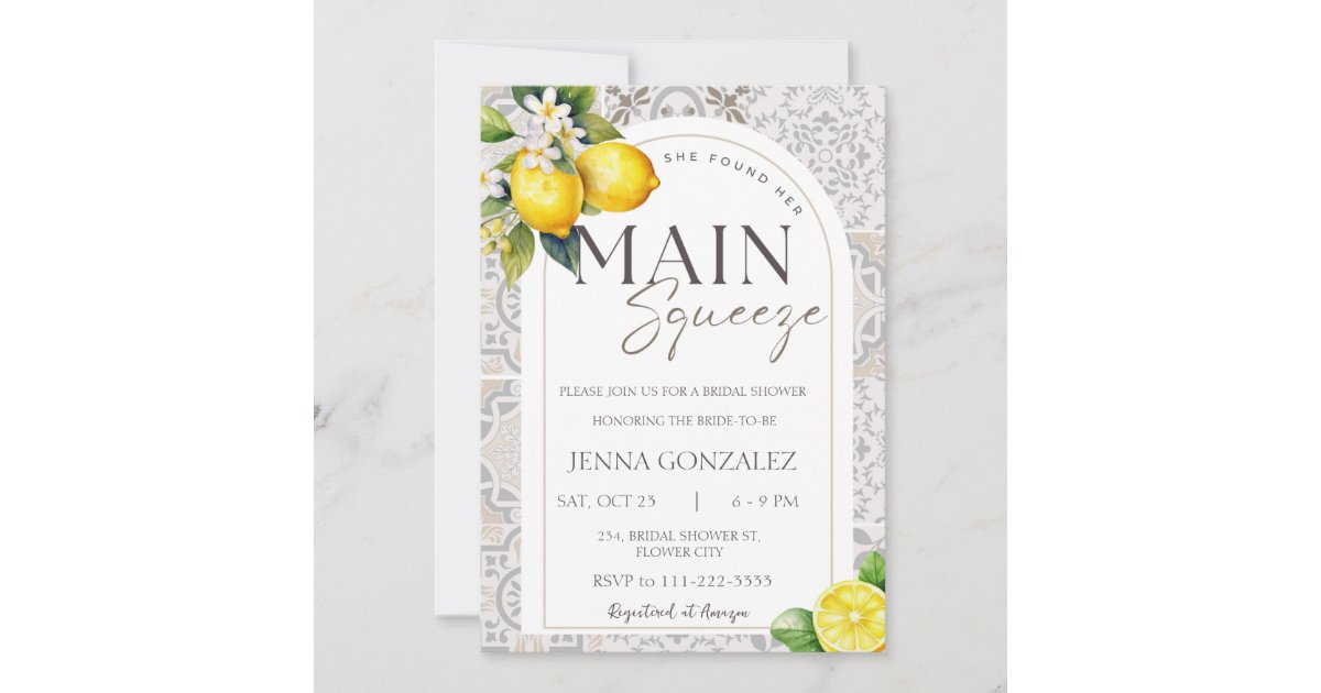 She Found Her Main Squeeze Lemon Bridal Shower Invitation | Zazzle