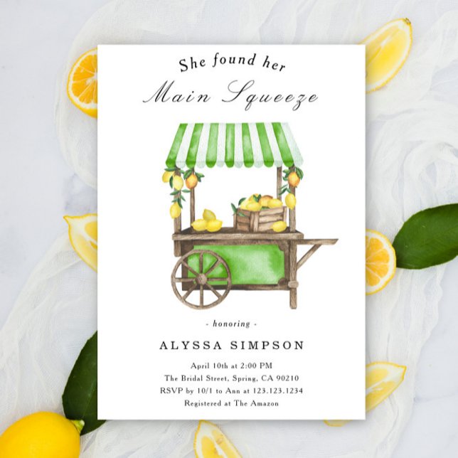 She Found Her Main Squeeze Lemon Bridal Shower Invitation (Creator Uploaded)