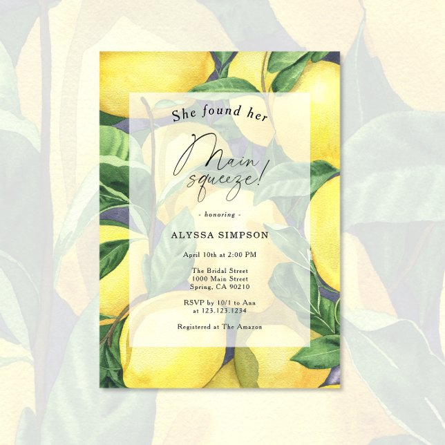She Found Her Main Squeeze Lemon Bridal Shower Invitation (Creator Uploaded)