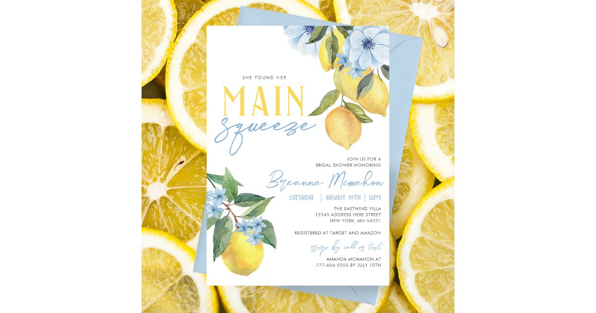 She Found Her Main Squeeze Lemon Bridal Shower Invitation | Zazzle
