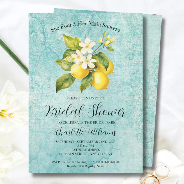 She Found Her Main Squeeze Lemon Bridal Shower Invitation | Zazzle