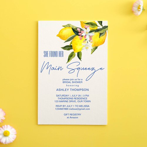 She found her main squeeze lemon bridal shower invitation