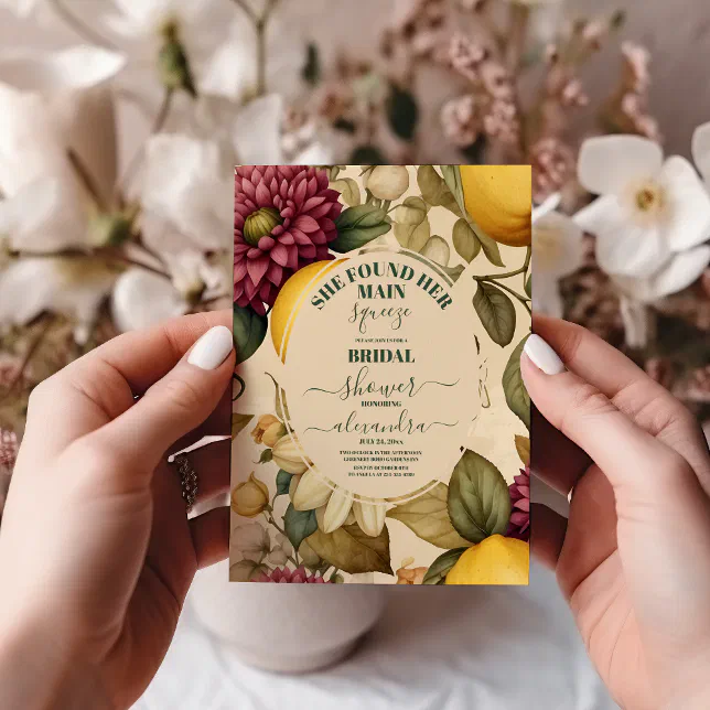 She Found Her Main Squeeze Lemon Bridal Shower Invitation | Zazzle
