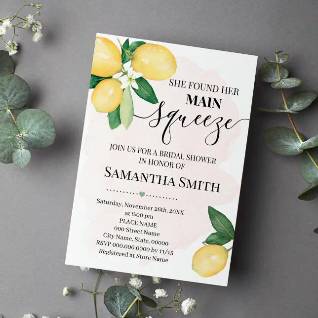 She found her main squeeze lemon bridal shower invitation | Zazzle