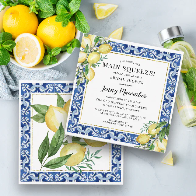 She Found Her Main Squeeze Lemon Bridal Shower Invitation | Zazzle