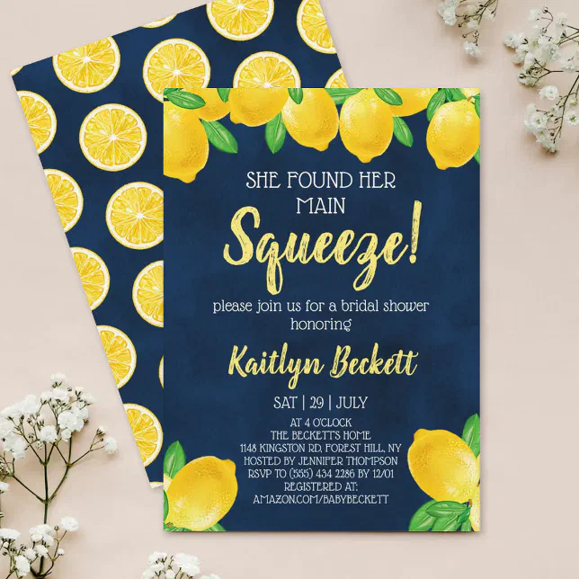 She Found Her Main Squeeze Lemon Bridal Shower Invitation | Zazzle