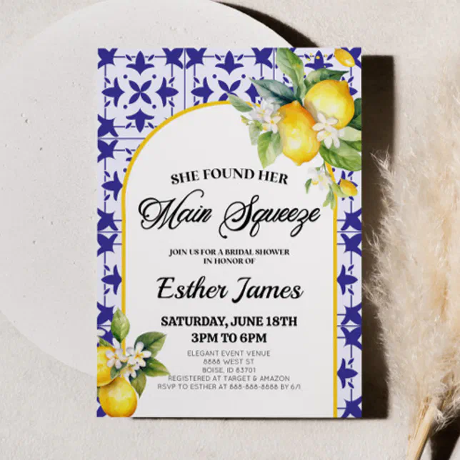 She Found Her Main Squeeze Lemon Bridal Shower Invitation | Zazzle