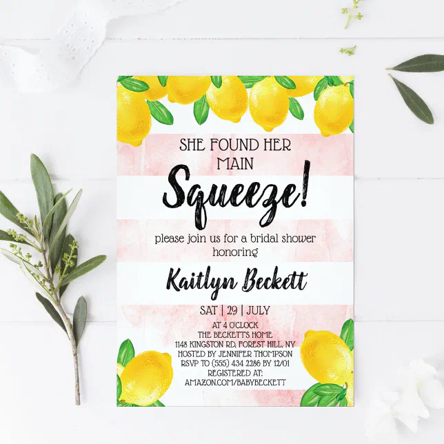 She Found Her Main Squeeze Lemon Bridal Shower Invitation | Zazzle