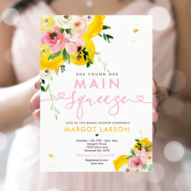 She Found Her Main Squeeze Lemon Bridal Shower Invitation | Zazzle