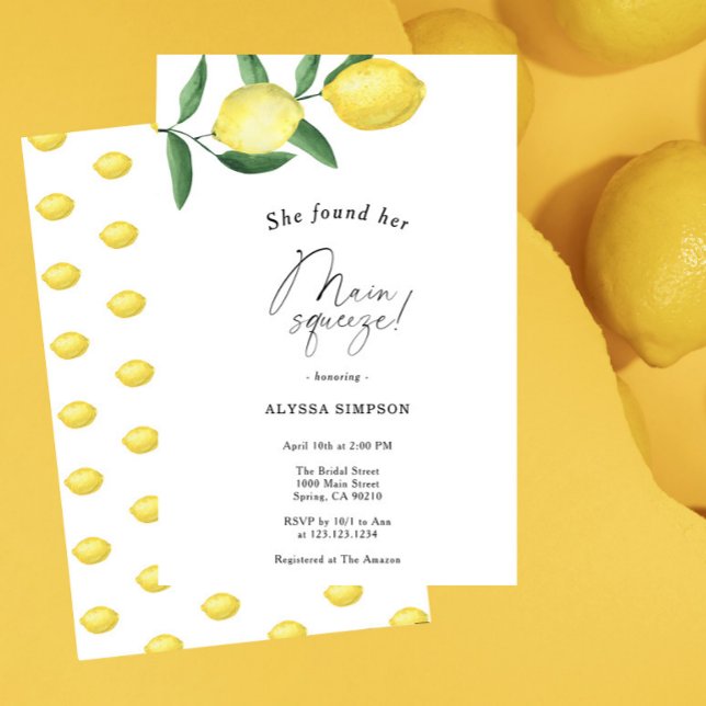 She Found Her Main Squeeze Lemon Bridal Shower Invitation (Creator Uploaded)