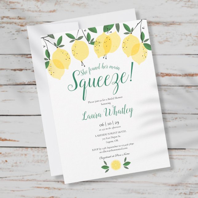 She Found Her Main Squeeze Lemon Bridal Shower Invitation (Creator Uploaded)