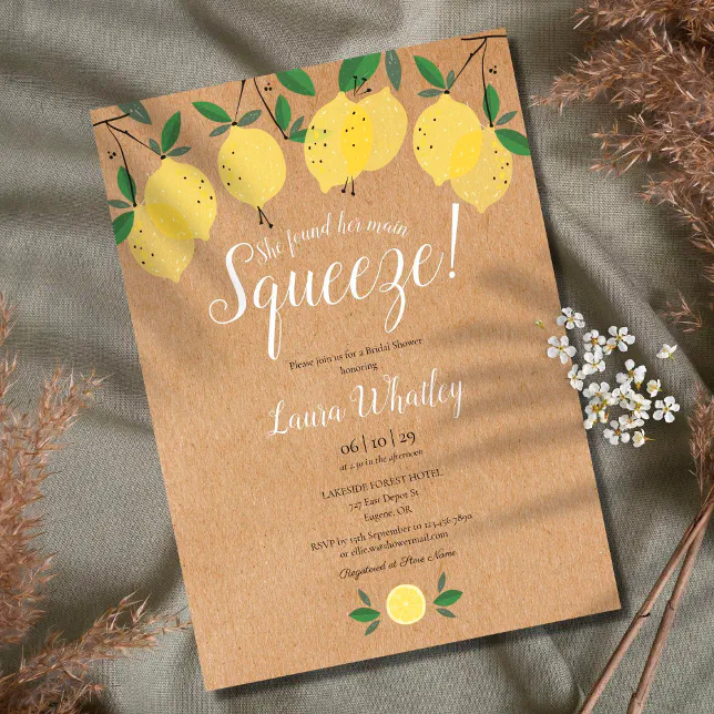 She Found Her Main Squeeze Lemon Bridal Shower Invitation | Zazzle