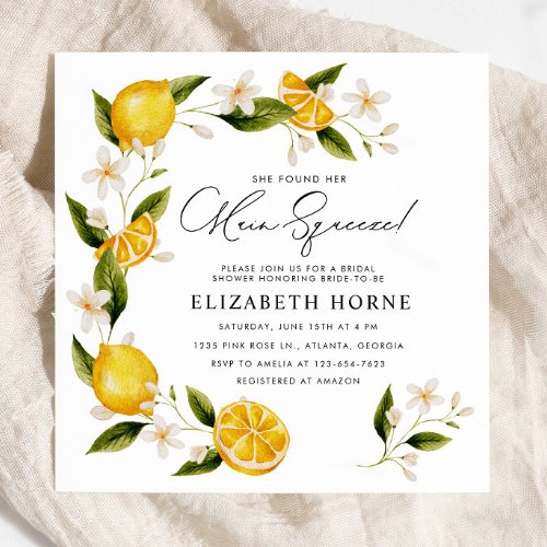 She Found Her Main Squeeze Lemon Bridal Shower Invitation