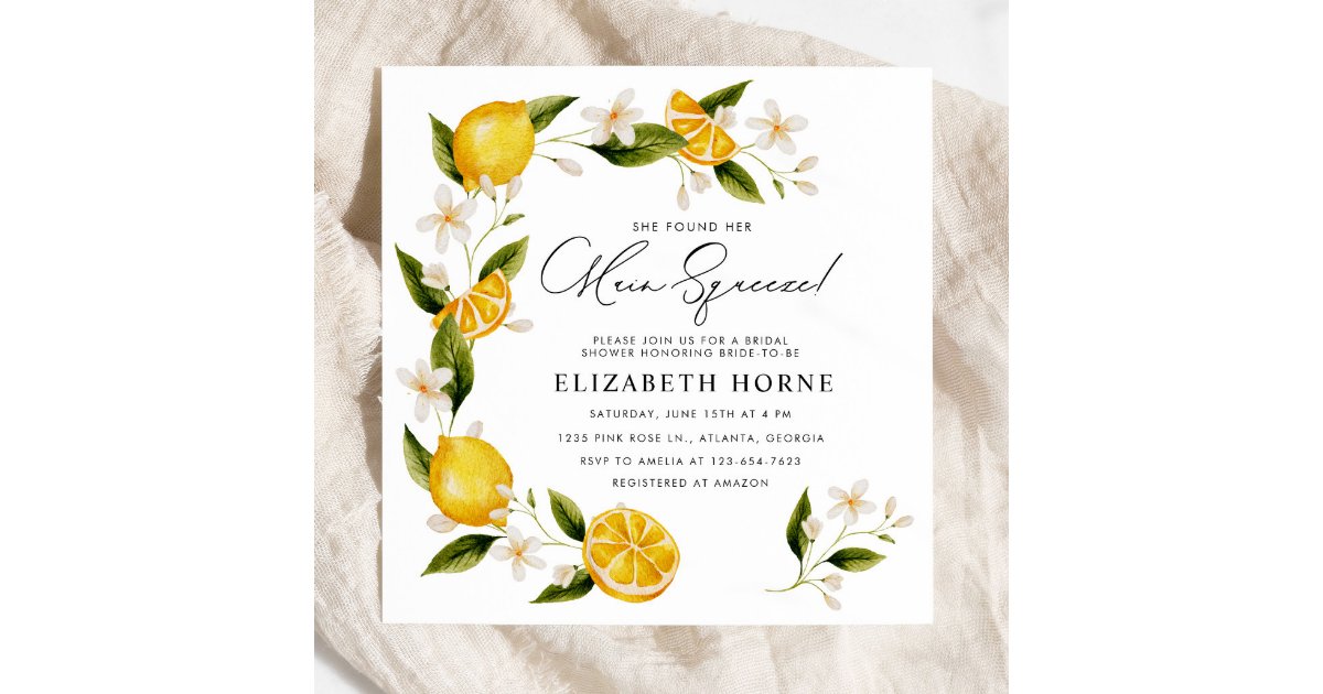 She Found Her Main Squeeze Lemon Bridal Shower Invitation | Zazzle