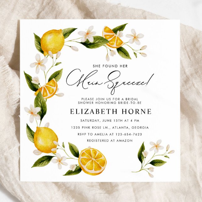She Found Her Main Squeeze Lemon Bridal Shower Invitation (Creator Uploaded)
