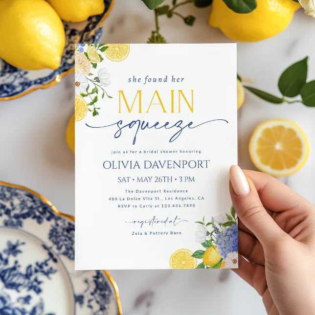 She Found Her Main Squeeze Lemon Bridal Shower Invitation | Zazzle