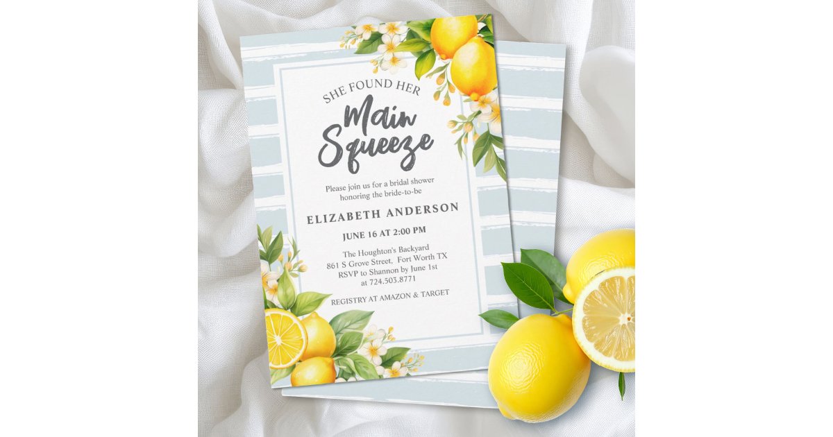 She Found Her Main Squeeze Lemon Bridal Shower Invitation | Zazzle