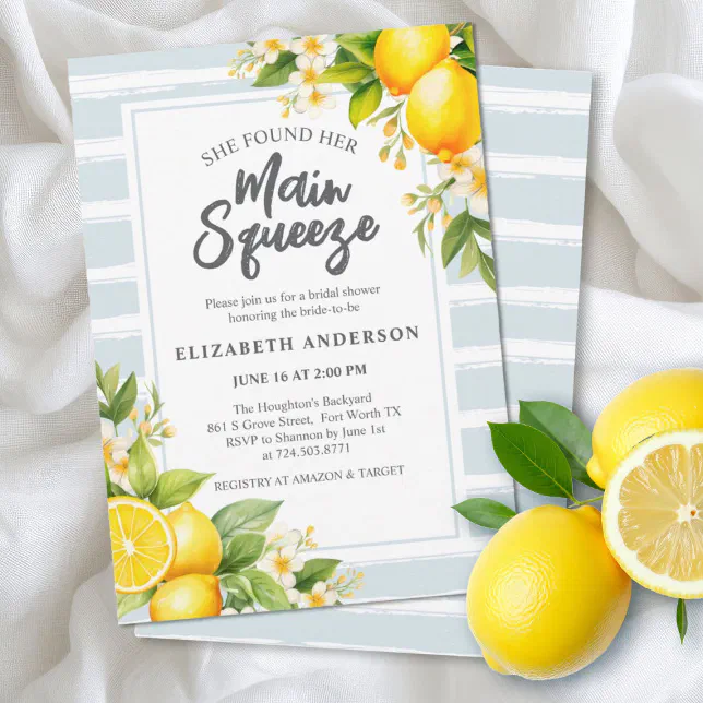 She Found Her Main Squeeze Lemon Bridal Shower Invitation | Zazzle