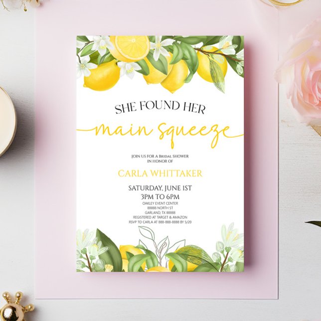 She Found Her Main Squeeze Lemon Bridal Shower Invitation (Creator Uploaded)