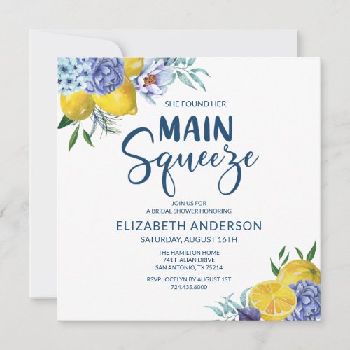She Found Her Main Squeeze Lemon Bridal Shower Invitation
