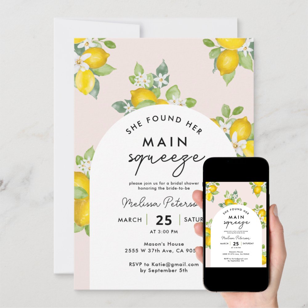 She Found Her Main Squeeze Lemon Bridal Shower Invitation