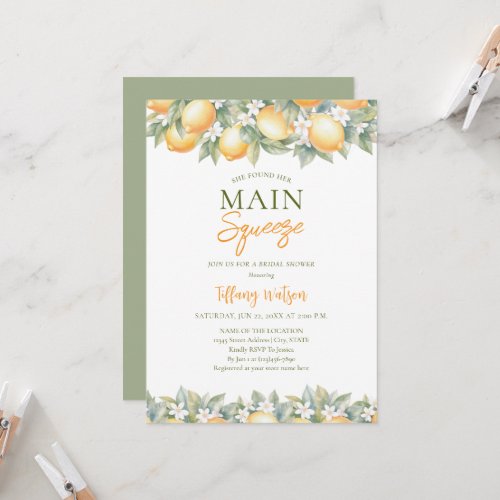 She Found Her Main Squeeze Lemon Bridal Shower Invitation