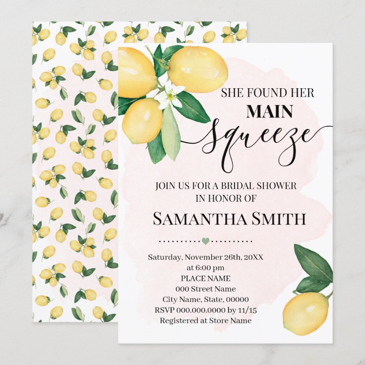 She found her main squeeze lemon bridal shower invitation | Zazzle