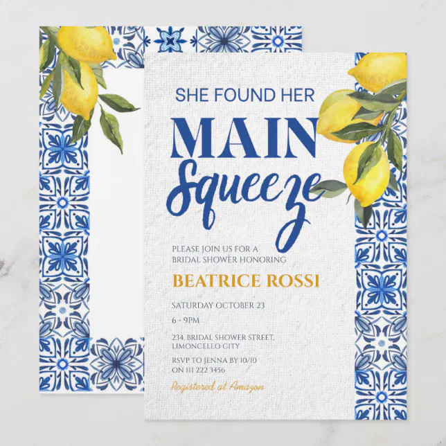 She Found Her Main Squeeze Lemon Bridal Shower Invitation | Zazzle