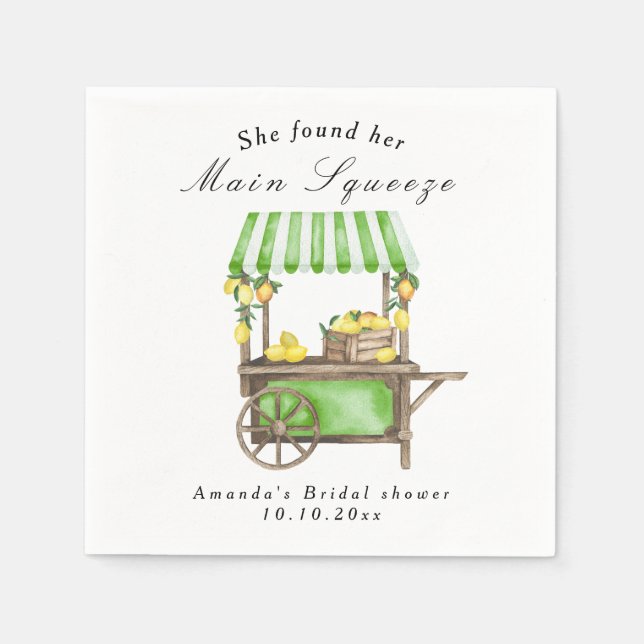 She Found Her Main Squeeze Lemon Bridal Shower Napkins (Front)