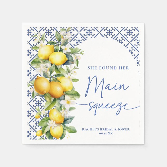 She Found Her Main Squeeze Lemon Bridal Shower Napkins (Front)