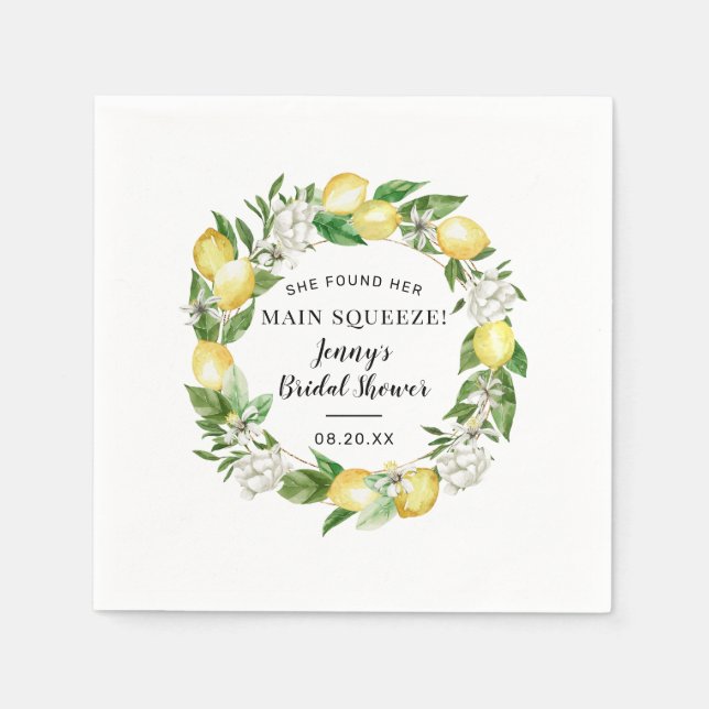 She Found Her Main Squeeze Lemon Bridal Shower Napkins (Front)