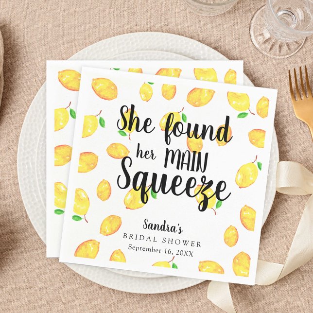 She Found Her Main Squeeze Lemon Bridal Shower Napkins (Creator Uploaded)