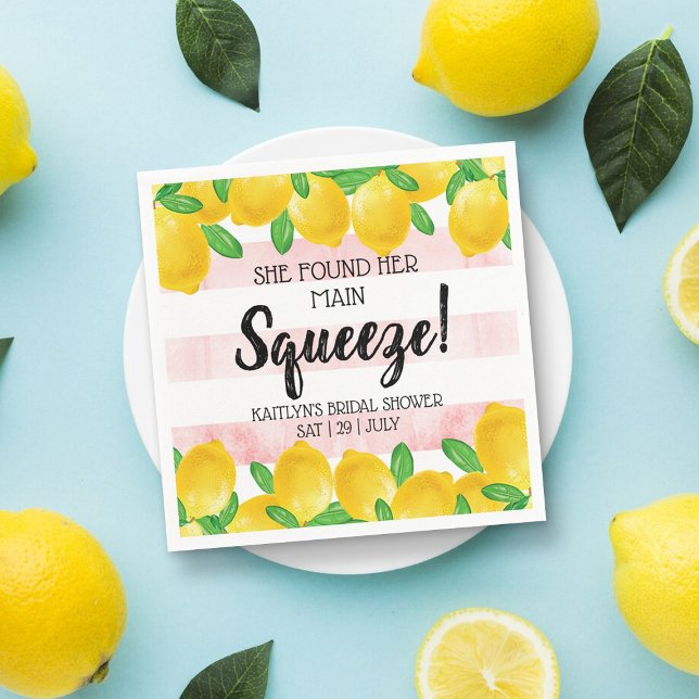 She Found Her Main Squeeze Lemon Bridal Shower Napkins (Creator Uploaded)