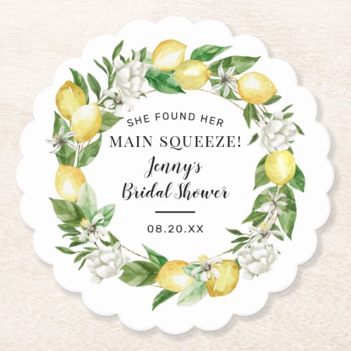 She Found Her Main Squeeze Lemon Bridal Shower  Paper Coaster