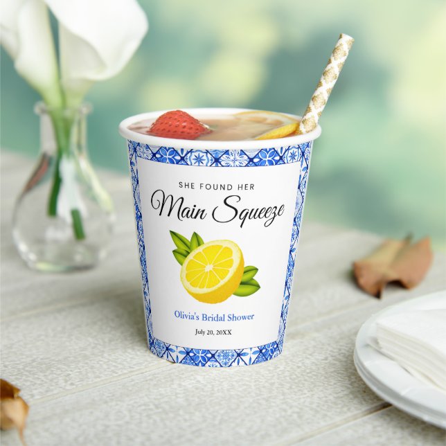 She Found Her Main Squeeze Lemon Bridal Shower Paper Cups (Insitu)