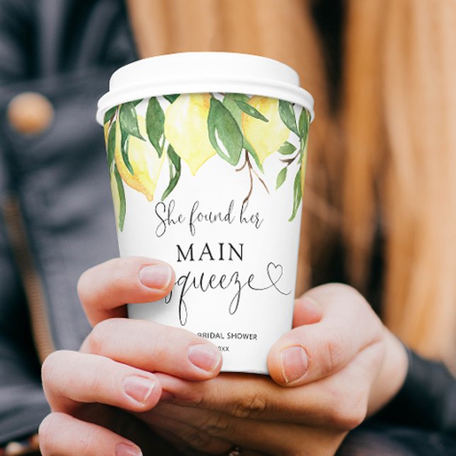 She Found Her Main Squeeze Lemon Bridal Shower Paper Cups (Creator Uploaded)